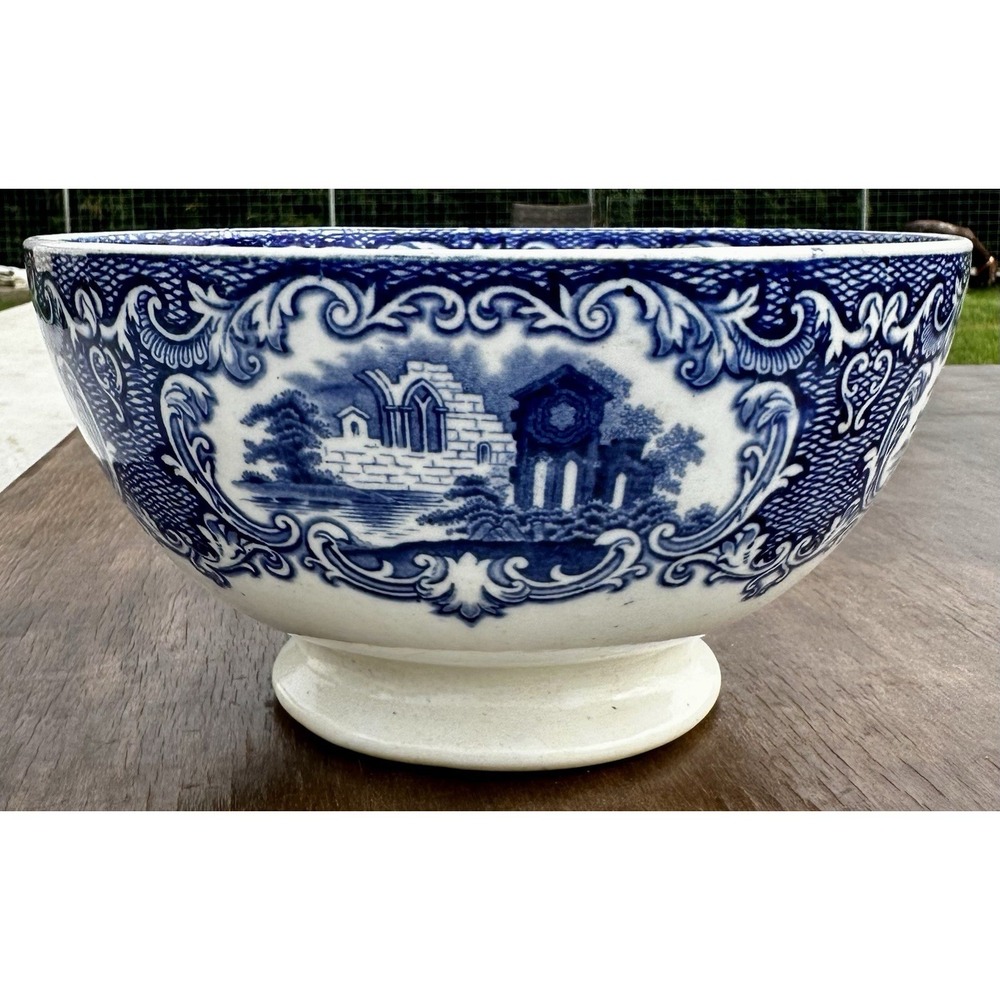 Antique Petrus Regout & Co Maastricht ABBEY Holland Pattern Blue Footed Bowl #22
